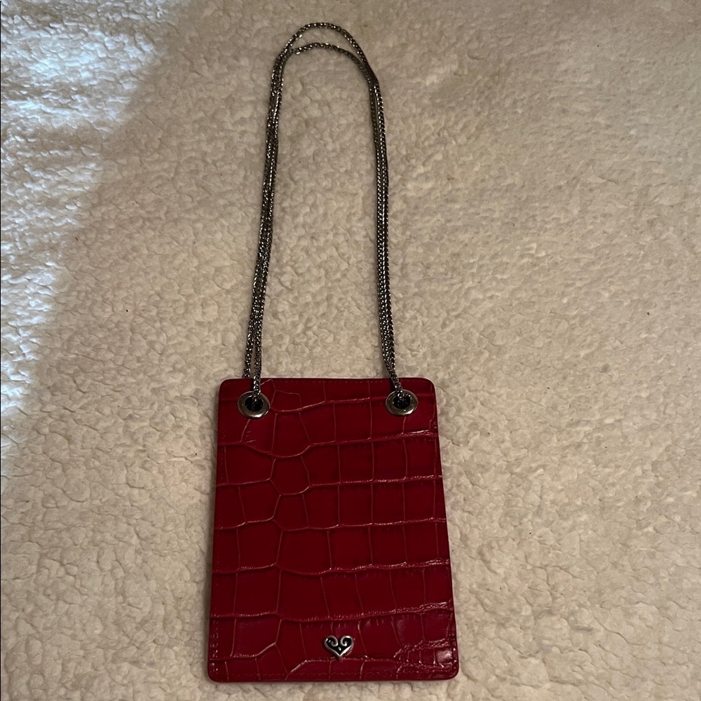 Brighton Red Faux Croc Crossbody Bag with Silver Chain